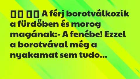 Viccek: 
		  
		  A férj borotválkozik a fürdőben és morog…
