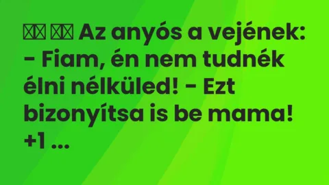 Viccek:
Az anyós a vejének: – Fiam, én nem tudnék élni… Viccek:
Az anyós a vejének: – Fiam, én nem tudnék élni…