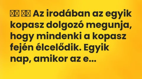Viccek: 
		  
		  Az irodában az egyik kopasz dolgozó megunja, hogy…