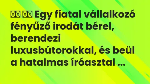 Viccek: 
		  
		  Egy fiatal vállalkozó fényűző irodát bérel,…