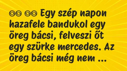 Viccek:
Egy szép napon hazafele bandukol egy öreg bácsi, … Viccek:
Egy szép napon hazafele bandukol egy öreg bácsi, …