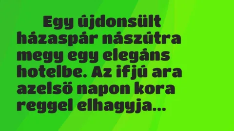 Viccek:
Egy újdonsült házaspár nászútra megy egy elegáns … Viccek:
Egy újdonsült házaspár nászútra megy egy elegáns …