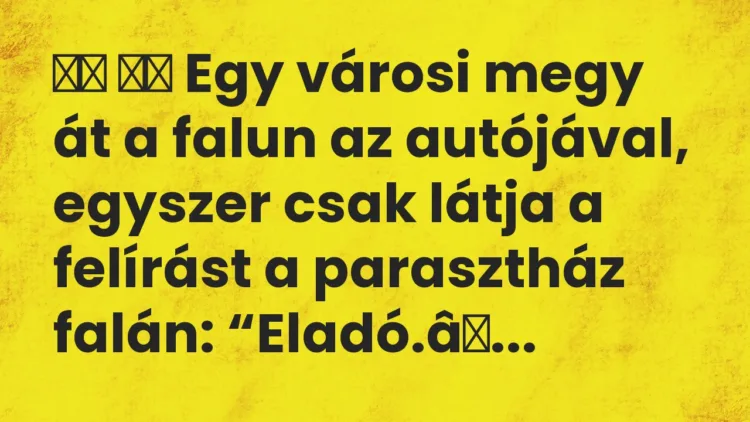 Viccek:
Egy városi megy át a falun az autójával, egyszer … Viccek:
Egy városi megy át a falun az autójával, egyszer …