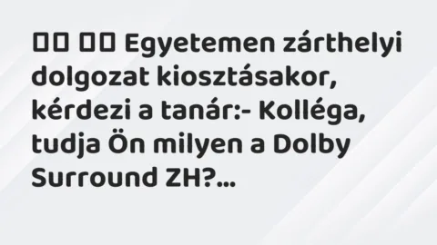 Viccek:
Egyetemen zárthelyi dolgozat kiosztásakor,… Viccek:
Egyetemen zárthelyi dolgozat kiosztásakor,…