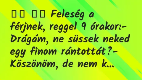 Viccek:
Feleség a férjnek, reggel 9 órakor:- Drágám, … Viccek:
Feleség a férjnek, reggel 9 órakor:- Drágám, …