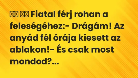 Viccek: 
		  
		  Fiatal férj rohan a feleségéhez:- Drágám! Az …