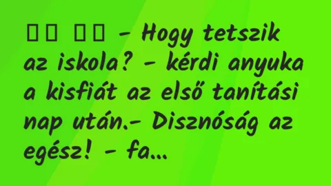 Viccek: 
		  
		  – Hogy tetszik az iskola? – kérdi anyuka a…
