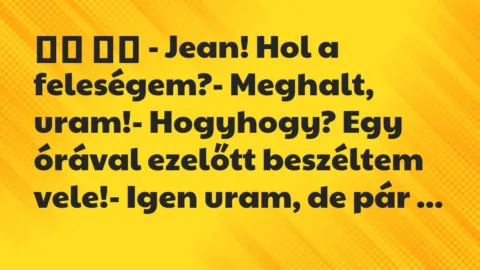 Viccek: 
		  
		  – Jean! Hol a feleségem?- Meghalt, uram!-…