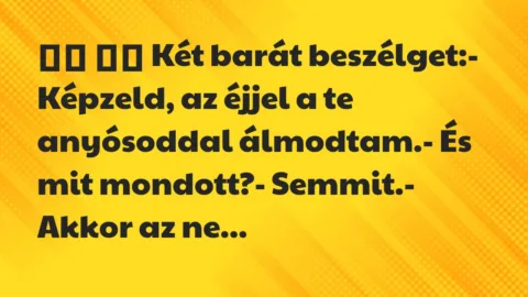 Viccek: 
		  
		  Két barát beszélget:- Képzeld, az éjjel a te …