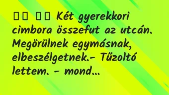 Viccek: 
		  
		  Két gyerekkori cimbora összefut az utcán….