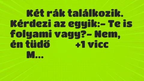 Viccek:
Két rák találkozik. Kérdezi az egyik:- Te is … Viccek:
Két rák találkozik. Kérdezi az egyik:- Te is …
