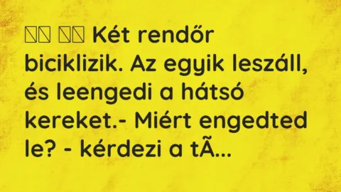Viccek: 
		  
		  Két rendőr biciklizik. Az egyik leszáll, és…