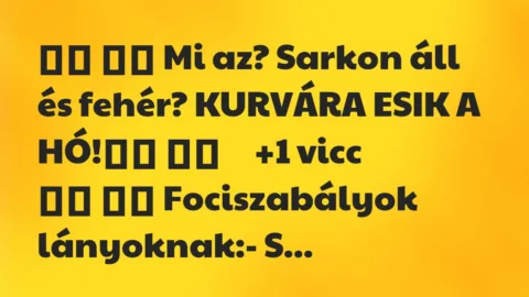 Viccek:
Mi az? Sarkon áll és fehér? KURVÁRA ESIK A… Viccek:
Mi az? Sarkon áll és fehér? KURVÁRA ESIK A…