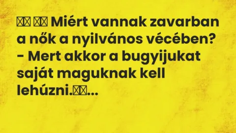 Viccek: 
		  
		  Miért vannak zavarban a nők a nyilvános vécében? …