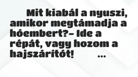 Viccek: 
		  
		  Mit kiabál a nyuszi, amikor megtámadja a…