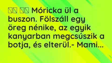 Viccek:
Móricka ül a buszon. Fölszáll egy öreg nénike, az… Viccek:
Móricka ül a buszon. Fölszáll egy öreg nénike, az…