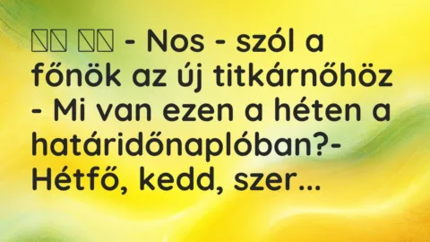 Viccek: 
		  
		  – Nos – szól a főnök az új titkárnőhöz – Mi van…