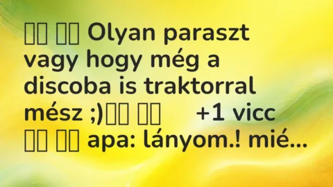 Viccek:
Olyan paraszt vagy hogy még a discoba is… Viccek:
Olyan paraszt vagy hogy még a discoba is…