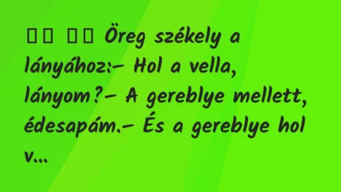 Viccek: 
		  
		  Öreg székely a lányához:– Hol a vella,…