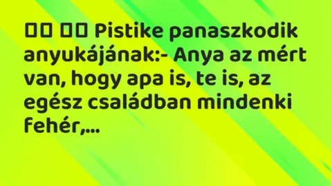Viccek: 
		  
		  Pistike panaszkodik anyukájának:- Anya az…