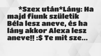 Viccek:
*Szex után*Lány: Ha majd fiunk születik Béla … Viccek:
*Szex után*Lány: Ha majd fiunk születik Béla …