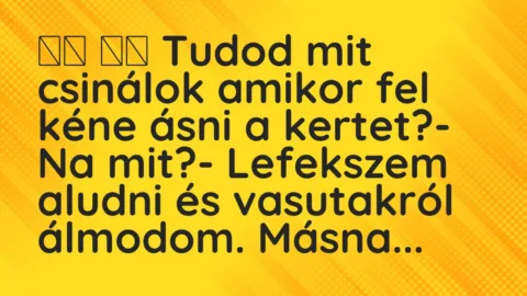 Viccek:
Tudod mit csinálok amikor fel kéne ásni a… Viccek:
Tudod mit csinálok amikor fel kéne ásni a…
