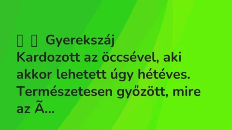 Vicces történet: 
	    	    Gyerekszáj


Kardozott az öccsével, aki akkor lehetett …