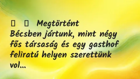 Vicces történet: 
	    	    Megtörtént


Bécsben jártunk, mint négy fős társaság és…