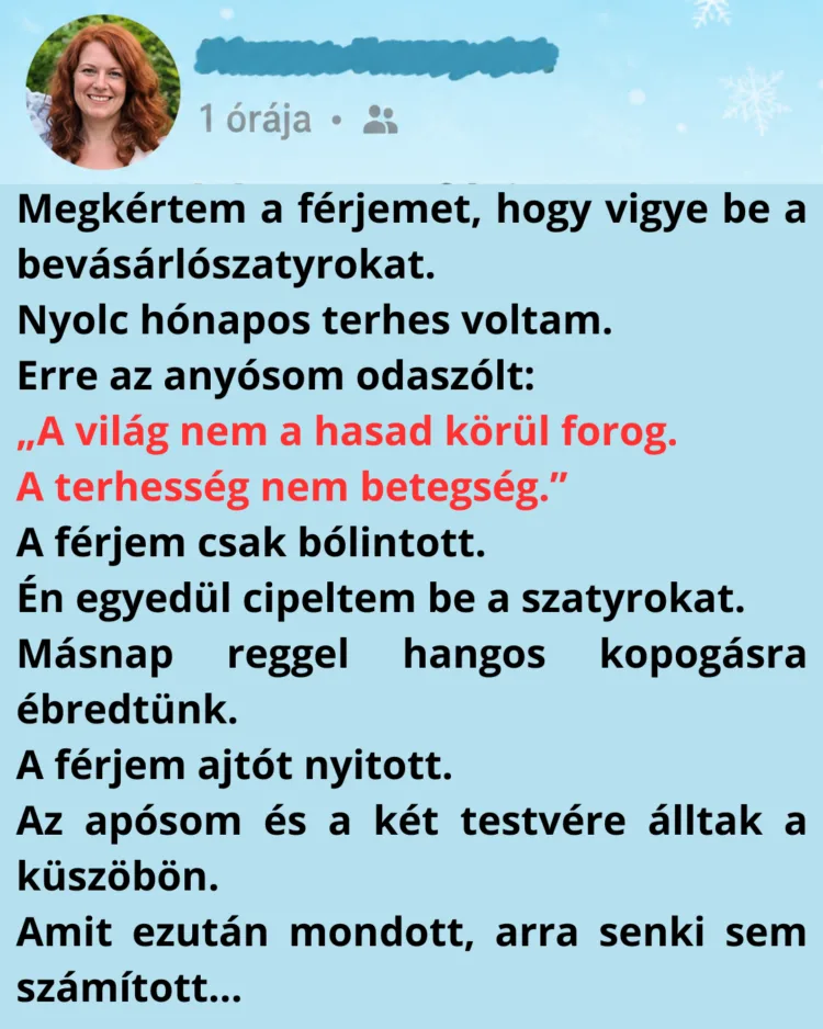 A terhességem nyolcadik hónapjában anyósom megalázott – Nem a férjem,... A terhesség alatt ért súlyos megaláztatás – A férjem csendben maradt, de az apósom váratlan gesztusa megváltoztatta az életemet