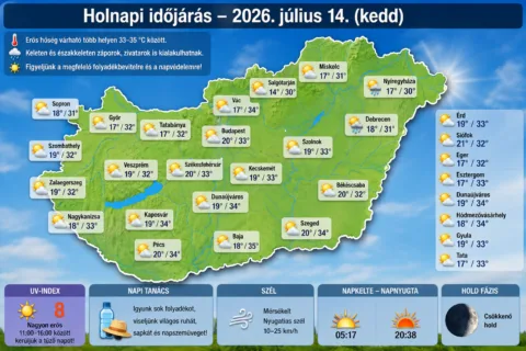 Holnapi időjárás július 14.: forró délután, helyenként záporok frissíthetik fel a levegőt