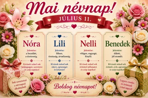 Mai névnap – Július 11.: Nóra, Lili, Benedek és Nelli