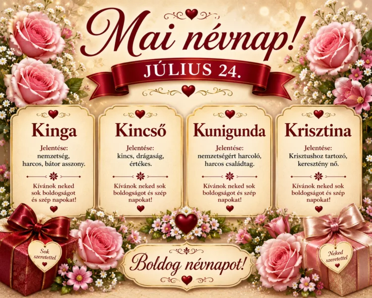 Mai névnap – Július 24. Kinga, Kincső, Kunigunda és Krisztina Mai névnap – Július 24.: Kinga, Kincső, Kunigunda és Krisztina