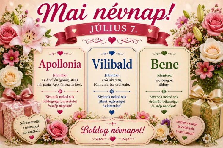 Mai névnap – július 7. Apollónia, Vilibald és Bene Mai névnap – július 7.: Apollónia, Vilibald és Bene