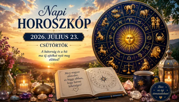 Napi horoszkóp – 2026. július 23. A csütörtök új fordulatokat tartogat – egy váratlan lehetőség megváltoztathatja a terveidet Napi horoszkóp – 2026. július 23.: A csütörtök új fordulatokat tartogat – egy váratlan lehetőség megváltoztathatja a terveidet