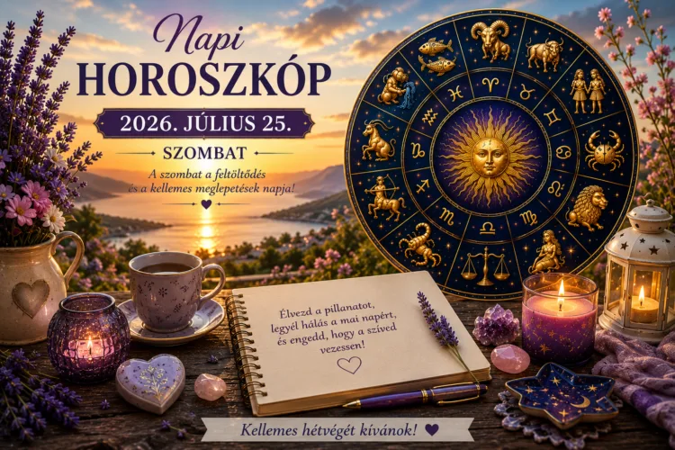 Napi horoszkóp – 2026. július 25. A szombat a feltöltődés és a kellemes meglepetések napja – a csillagok most a szív útját világítják meg Napi horoszkóp – 2026. július 25.: A szombat a feltöltődés és a kellemes meglepetések napja – a csillagok most a szív útját világítják meg