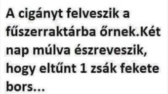 Vicc: A cigányt felveszik a fűszerraktárba őrnek. Vicc: A cigányt felveszik a fűszerraktárba őrnek.