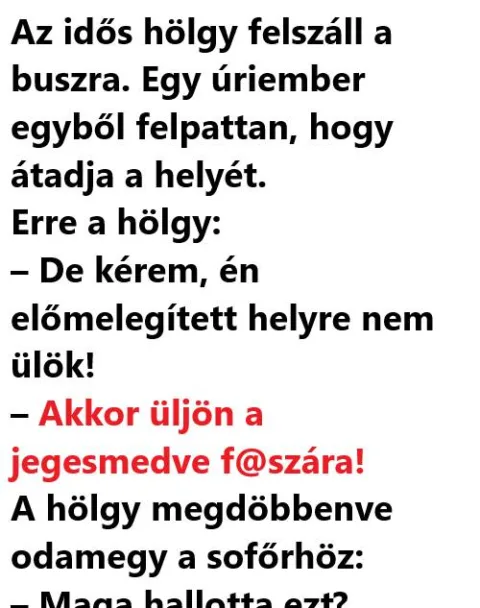 Vicc: Az idős hölgy felszáll a buszra