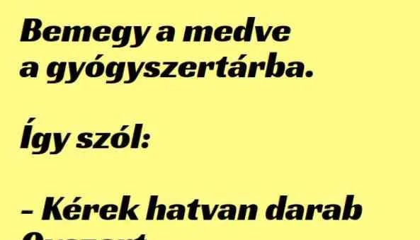 Vicc: Bemegy a medve a gyógyszertárba Vicc: Bemegy a medve a gyógyszertárba