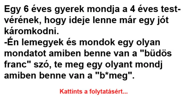 Vicc: Egy 6 éves gyerek mondja a 4 éves testvérének Vicc: Egy 6 éves gyerek mondja a 4 éves testvérének –