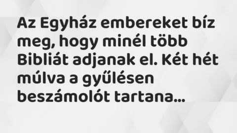 Az Egyház embereket bíz meg, hogy minél több Bibliát adjanak el. Két… – Vicc