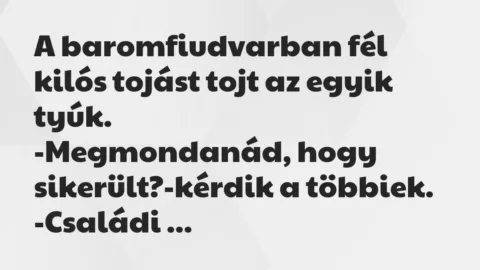 Vicc: A baromfiudvarban fél kilós tojást tojt az egyik tyúk…