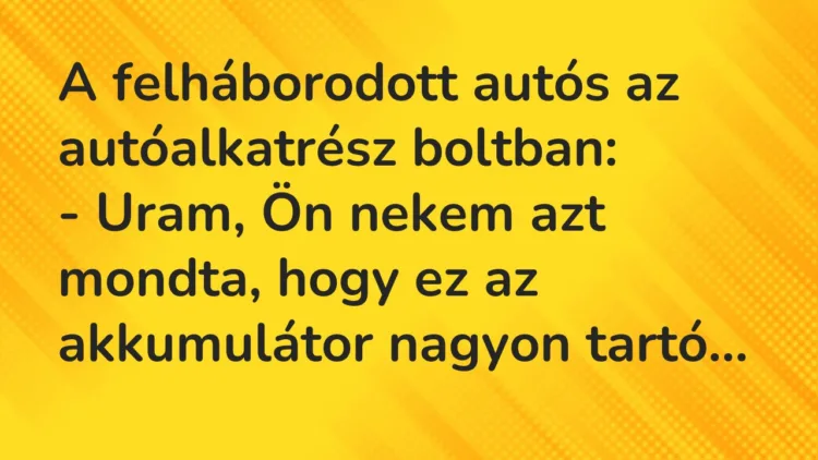 Vicc: A felháborodott autós az autóalkatrész boltban:
– Uram, Ön nekem… Vicc: A felháborodott autós az autóalkatrész boltban:
– Uram, Ön nekem…