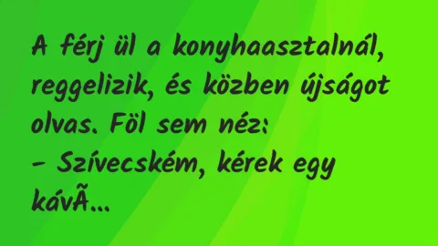 Vicc: A férj ül a konyhaasztalnál, reggelizik, és közben újságot olvas…