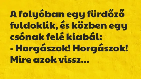 Vicc: A folyóban egy fürdőző fuldoklik, és közben egy csónak felé kiabál…