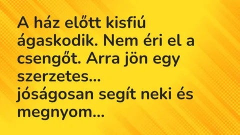 Vicc: A ház előtt kisfiú ágaskodik. Nem éri el a csengőt. Arra jön…