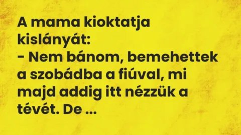 Vicc: A mama kioktatja kislányát:
– Nem bánom, bemehettek a szobádba a… Vicc: A mama kioktatja kislányát:
– Nem bánom, bemehettek a szobádba a…