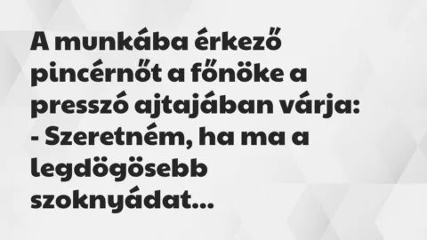 Vicc: A munkába érkező pincérnőt a főnöke a presszó ajtajában várja…