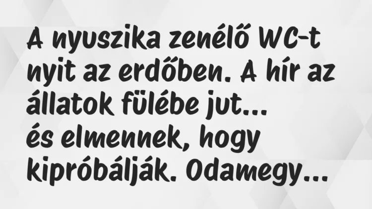 Vicc: A nyuszika zenélő WC-t nyit az erdőben. A hír az állatok fülébe jut… Vicc: A nyuszika zenélő WC-t nyit az erdőben. A hír az állatok fülébe jut…