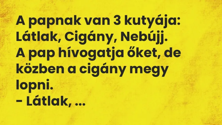 Vicc: A papnak van 3 kutyája: Látlak, Cigány, Nebújj… Vicc: A papnak van 3 kutyája: Látlak, Cigány, Nebújj…