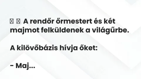 Vicc: 
	    	    A rendőr őrmestert és két majmot felküldenek a…